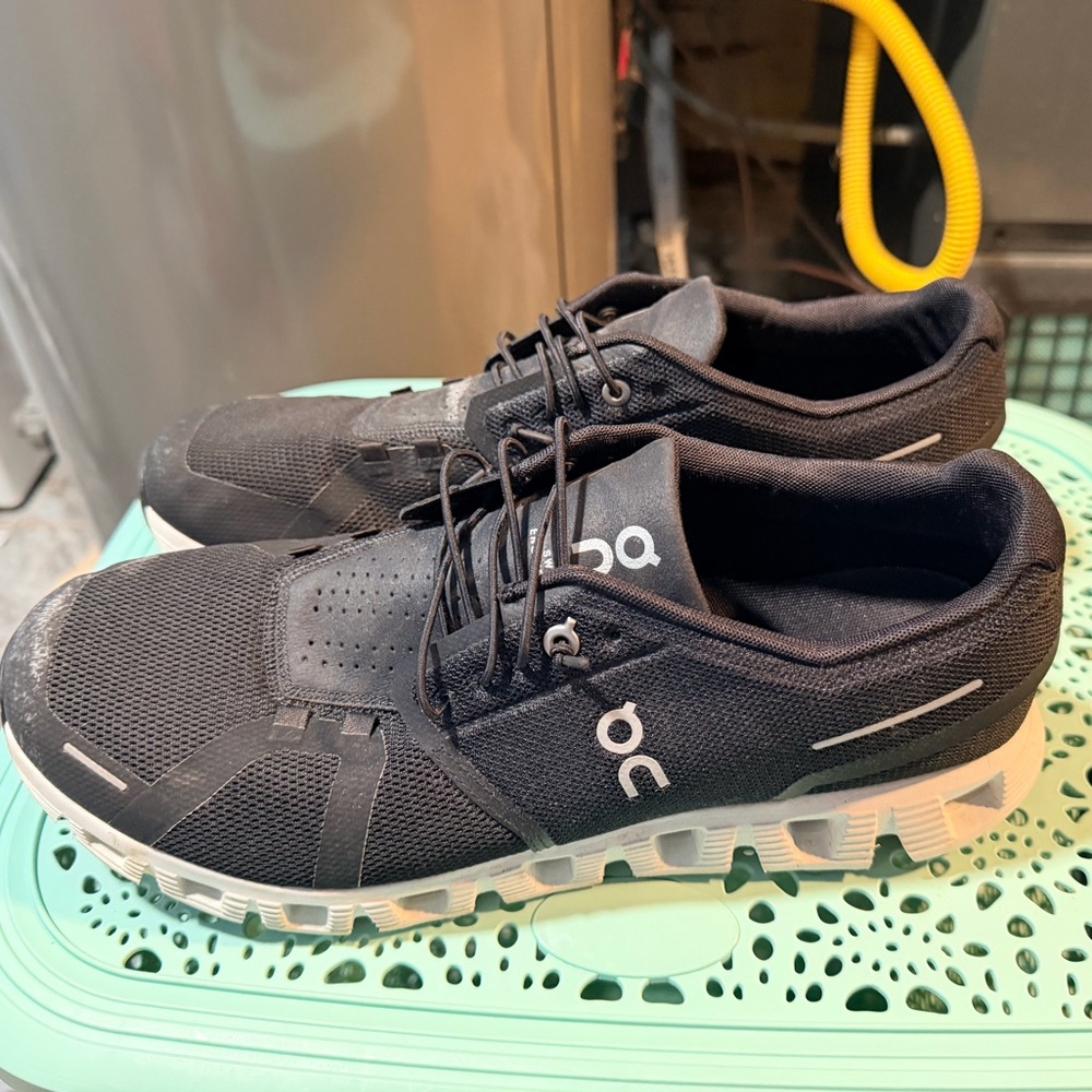 On Running Men's Black Mesh Running Sneakers with White Sole